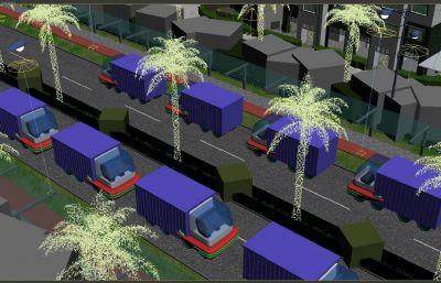 未来概念无人驾驶货运汽车,未来物流运输道路夜景