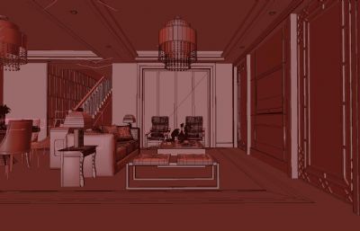 跃层复式中式风格装修,会客厅,迎客厅