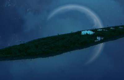 海岛小岛,丹东月亮岛,超大月亮夜景