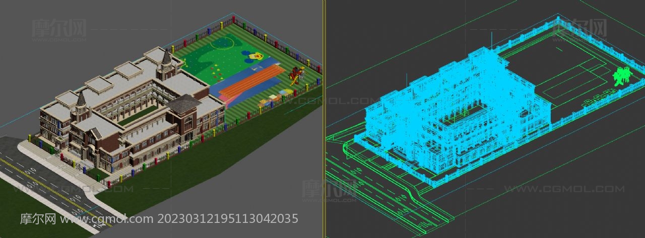 达州英伦风幼儿园,双语国际幼稚园3D模型