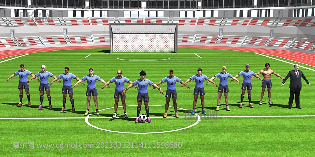 足球队11人+足球教练3dmax模型