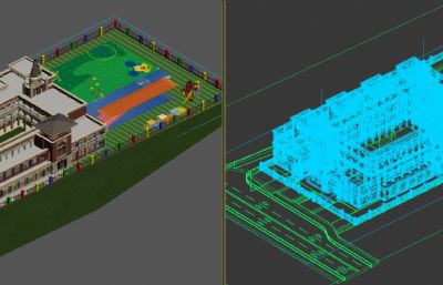 达州英伦风幼儿园,双语国际幼稚园3D模型