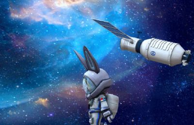 (原创)太空兔子月球探险,跑步,翻滚,侧面跑等动作