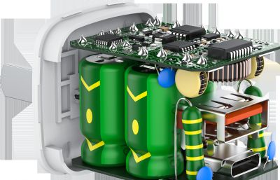 精细充电器插头电子电路板rhino,keyshot模型