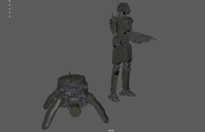 科幻机器人,巡逻机甲战士+四足机甲辅助机器人