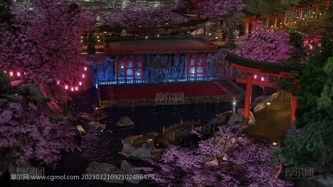 日本寺庙,日式寺庙建筑,鸟居大场景blender模型