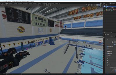 游泳池,游泳馆内部整体blender模型