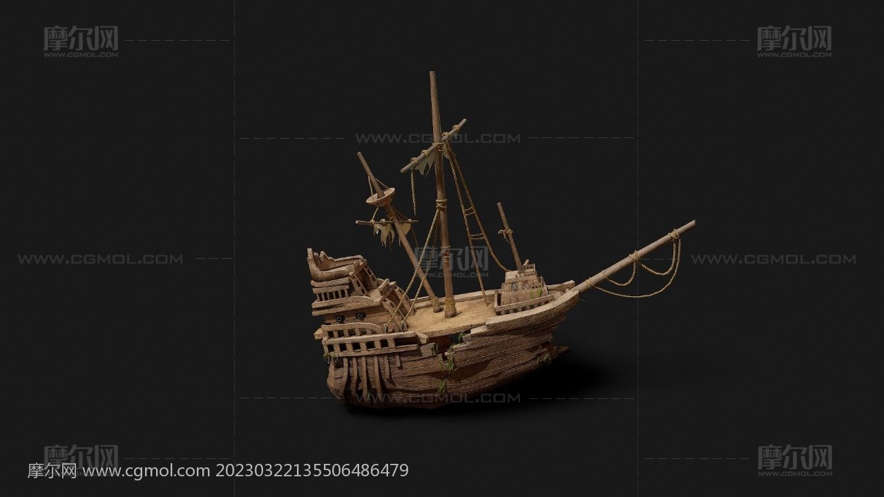 沉船,破损的渔船max模型