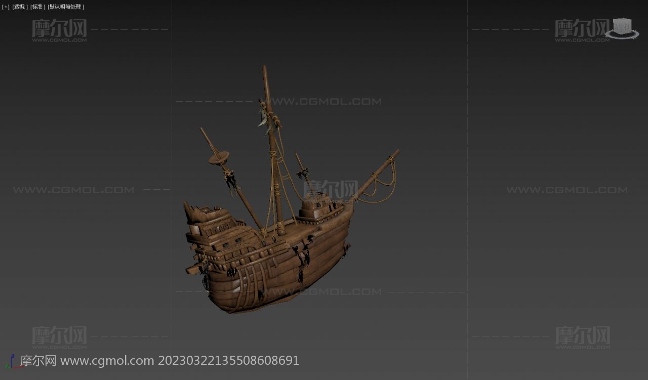 沉船,破损的渔船max模型