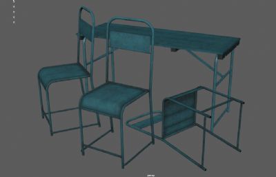 旧金属课桌 破旧椅子 折叠椅