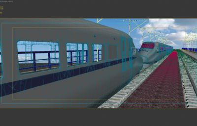 高铁动车列车驶过场景动画3dmax模型