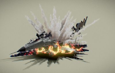 飞机坠毁爆炸 飞机战斗机残骸 飞机坠落爆炸特效