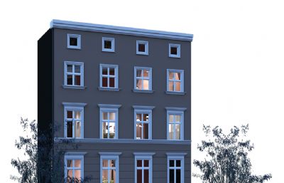 现代公寓大楼场景,夜景3dmax模型