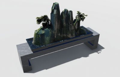 中式山水塑造盆景su模型