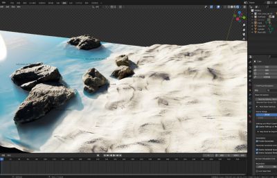 Blender海滩3D动画模型,带FLIP_Fluids插件安装包