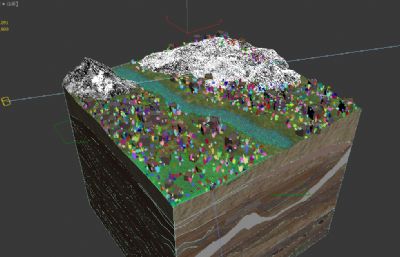 河流山地剖面 地形剖面图 地表结构3D模型