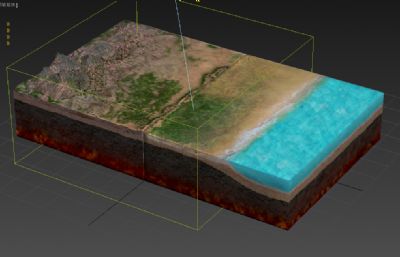 河流山地地形剖面图 小岛地表结构剖面3D模型