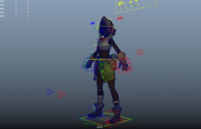 黑人女孩maya模型,带绑定