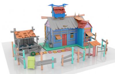 卡通风格房子maya模型,室外建模