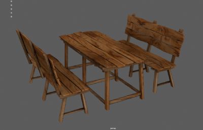 带长凳的木桌 桌椅 餐桌餐椅组合