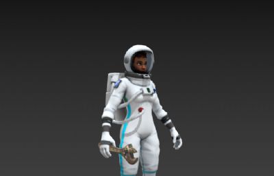女黑人宇航员,带绑定,太空漫步,走路动画