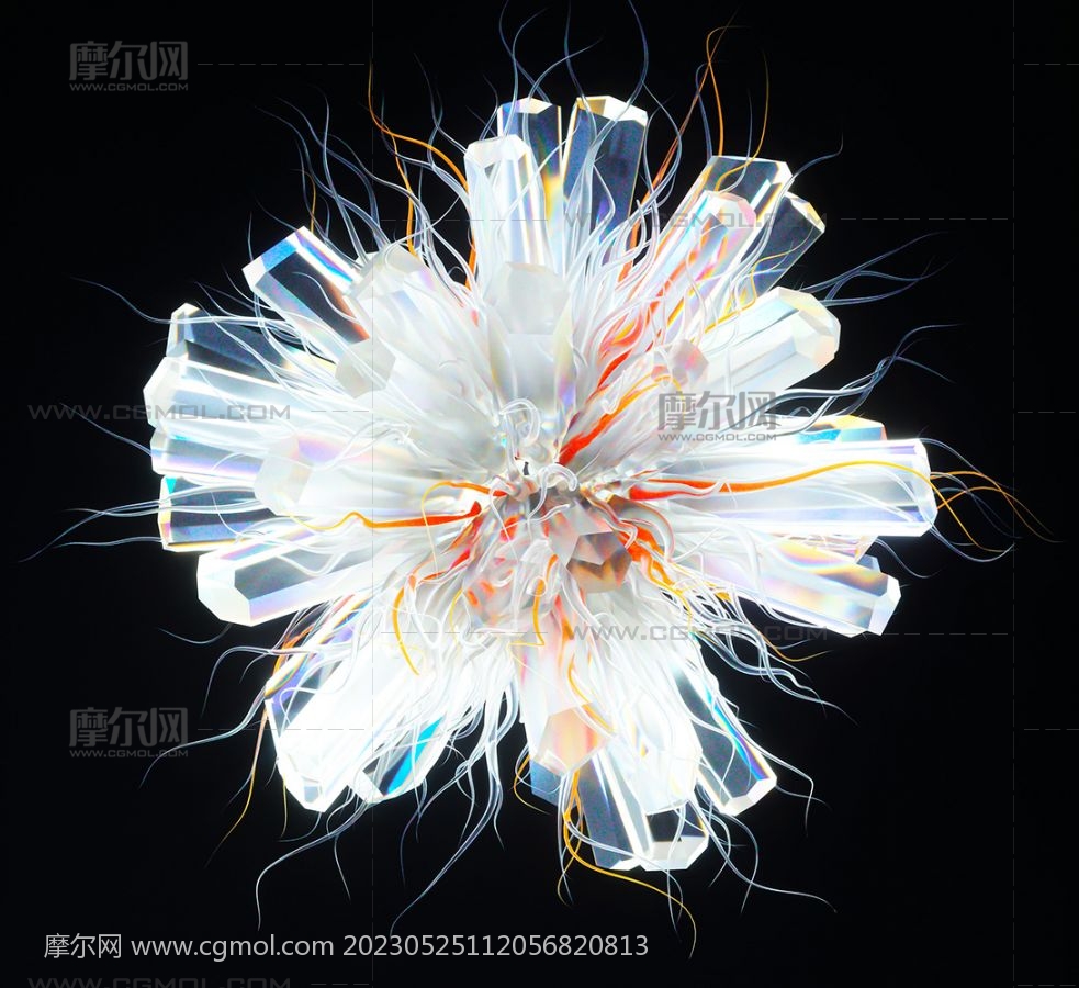 水晶毛发组合成的花朵C4D模型