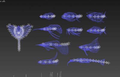 11种外星鱼类组合,带游动动画,绑定