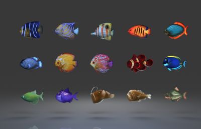 30种海洋鱼类合集,有游动动画,有绑定