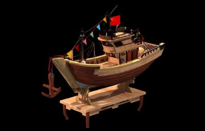 木质模型摆件 游船造型模型