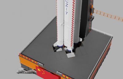 长征七号(CZ-7)运载火箭+转运发射平台Blend,FBX模型