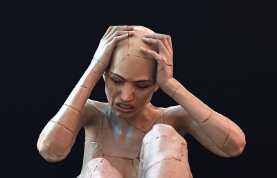 头痛的女生化人C4D模型