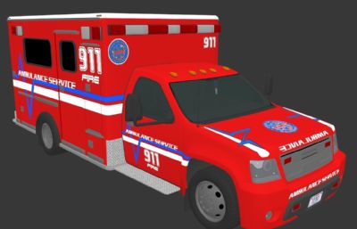 美国红色911救护车3ds模型