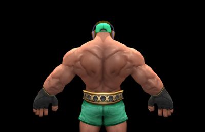 格斗新生4号大块头,肌肉猛男拳击手,带30多个各种动作动画