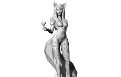 九尾妖狐,狐狸女孩手办stl模型,可打印