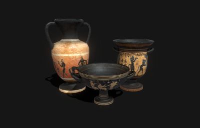 古希腊双耳瓶 土罐文物 陶罐陶器
