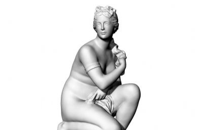 坐乌龟上的半裸女孩雕像stl模型