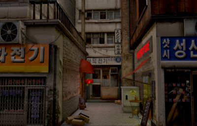 韩国街道,旧城市巷子街区,怀旧场景