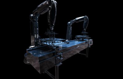 芯片制造,电路板机械臂操作台,机器人自动化,带动画
