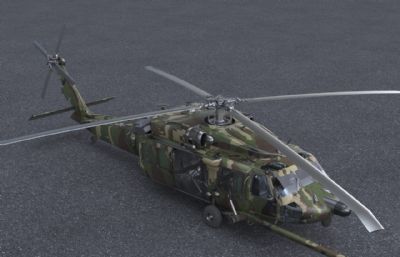 黑鹰战斗突击运输直升机3dmax模型