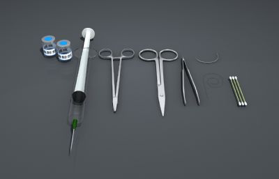 医用工具,药瓶,注射器,镊子等3dmax模型