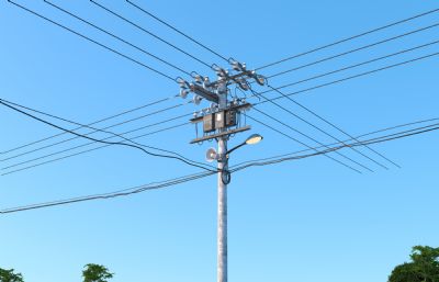 村庄公里旁的高压电线杆场景3dmax模型