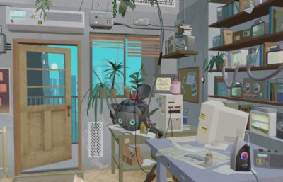 卡通风格的个人工作室空间,公寓房间blender模型