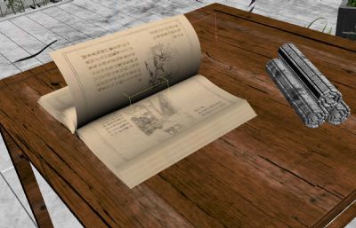 写实古代线装书,古代书籍,风吹翻书动画3dmax模型