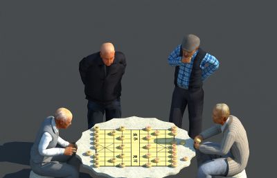 养老社区老人下象棋动画3dmax场景