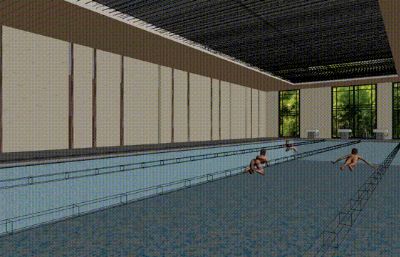 会所室内游泳池游泳的人场景动画