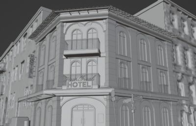 欧美老式酒店hotel立面blender模型