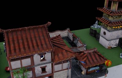 中式古镇,旅游景区,中式度假村blender模型