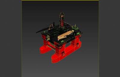 海上半潜式平台,海上油田钻井平台3dmax模型