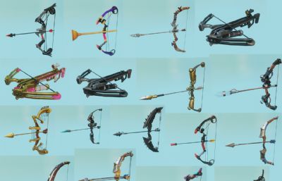 10多件次世代游戏里的弓弩,弓箭设计blender模型