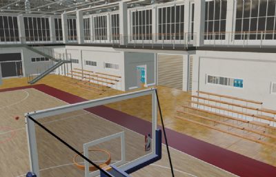 学校室内篮球场,篮球训练场blender模型